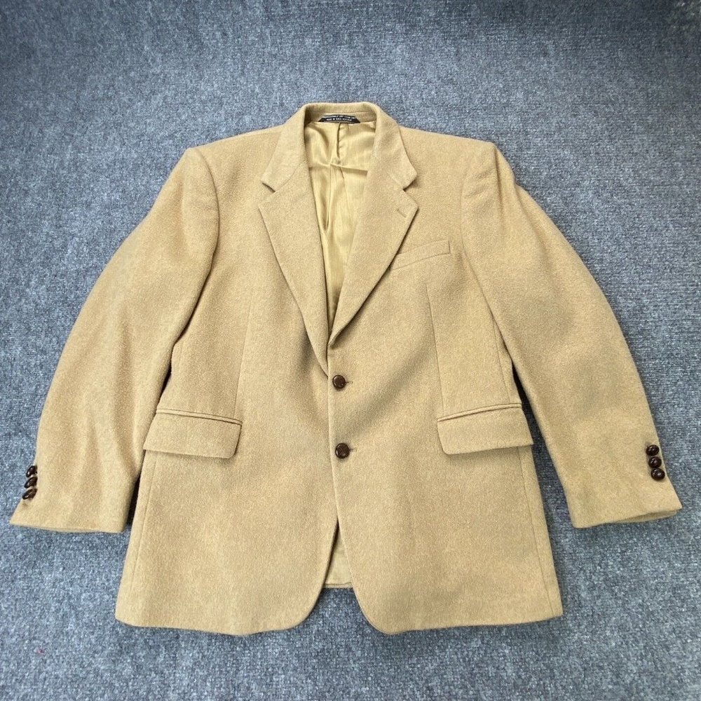 VTG 90s‎ Tailors Row Finery 42R Camelhair Blazer Tan Sport Coat Jacket Czech Y2K